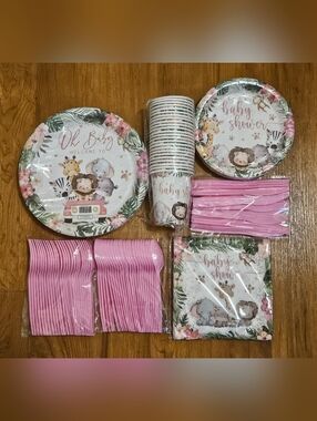 Pink Safari Baby Shower Party Tableware Set